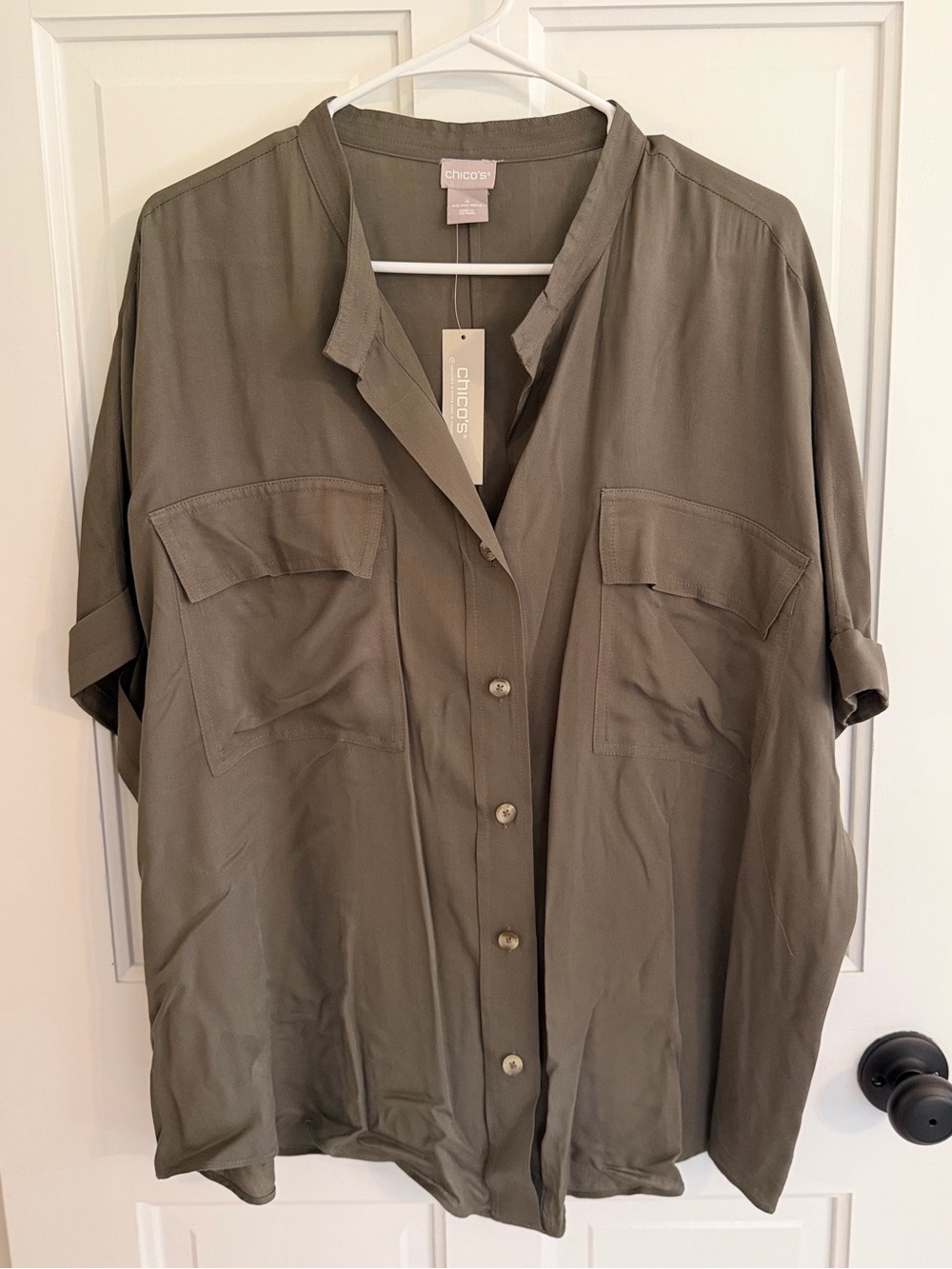 Chico’s NWT Deep Olive Twill Camp Shirt Button Front Top Size 4 XXL 20/22